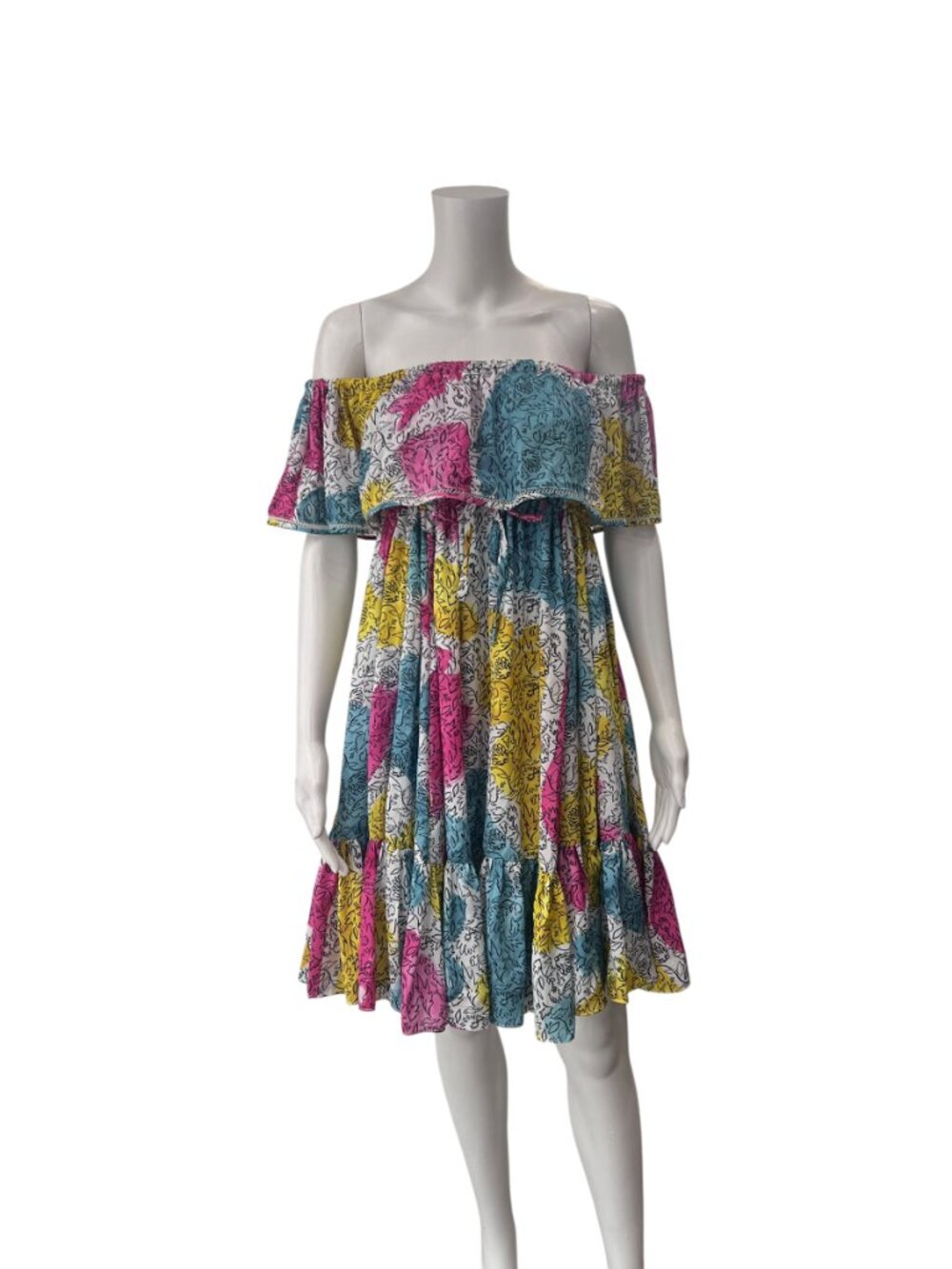 $625 NWT Adam Selman Multi-Color Primary Floral Geometric Mini Dress size XS
